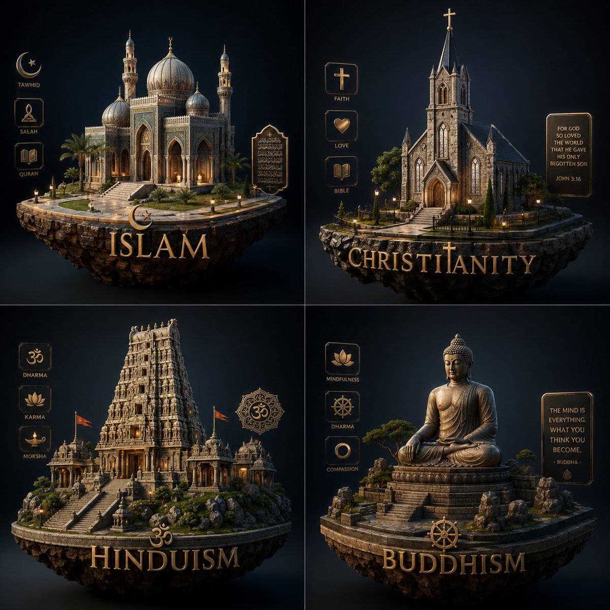 产品视觉 GPT Image 2 提示词：Luxury Religion Concept Poster Grid