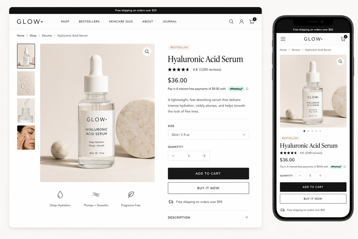 产品视觉 GPT Image 2 提示词：Luxury Skincare Product Page Mockup