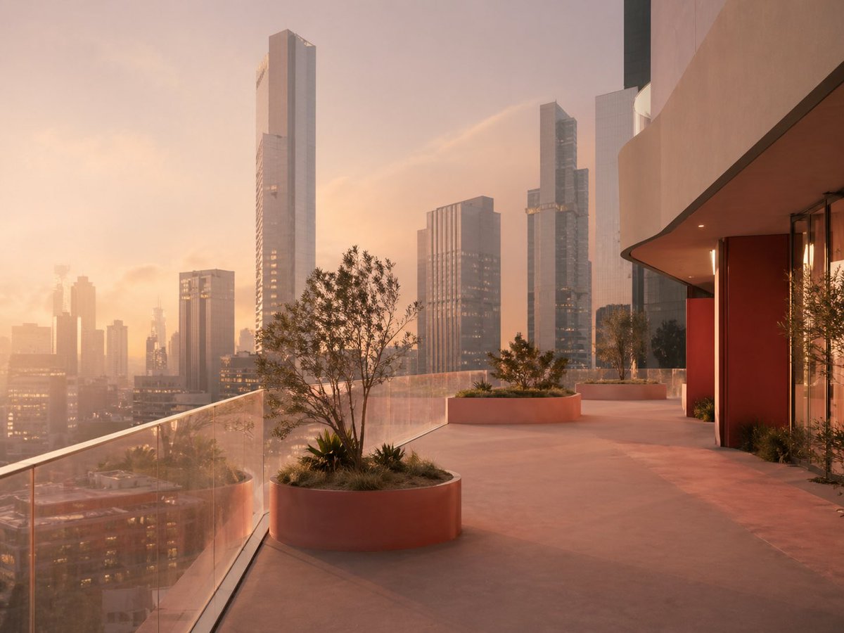界面稿 GPT Image 2 提示词：Luxury Sunset Rooftop Terrace
