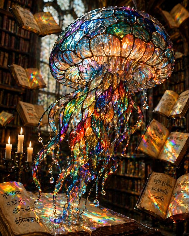 创意灵感 GPT Image 2 提示词：Macro Stained Glass Jellyfish