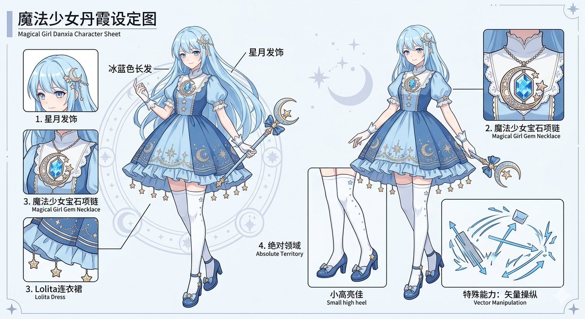 信息图 GPT Image 2 提示词：Magical Girl Character Sheet