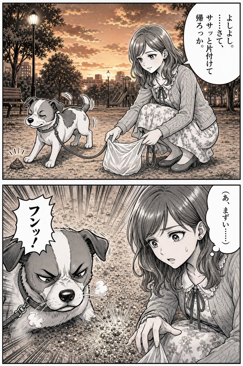 产品视觉 GPT Image 2 提示词：Manga Dog Kick at Sunset Park