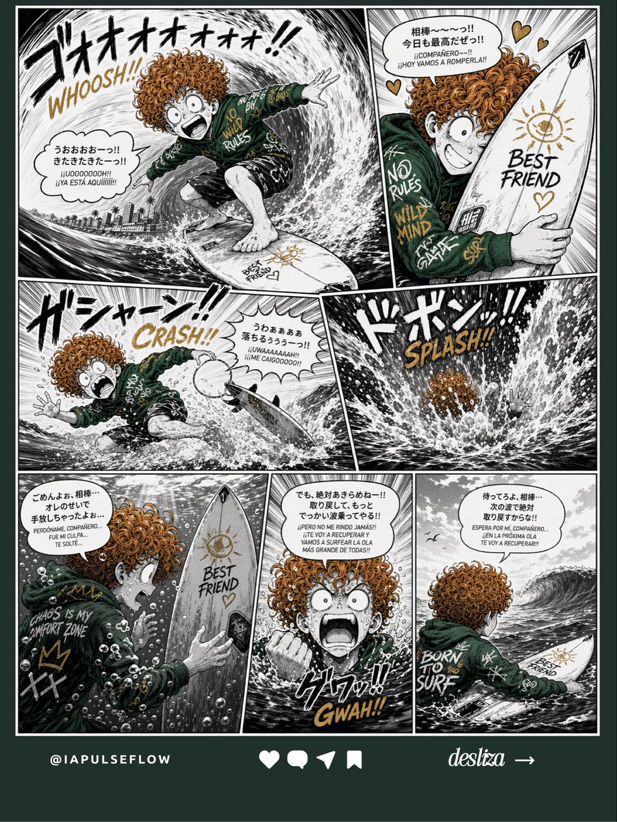 产品视觉 GPT Image 2 提示词：Manga Surf Wipeout Comic Poster