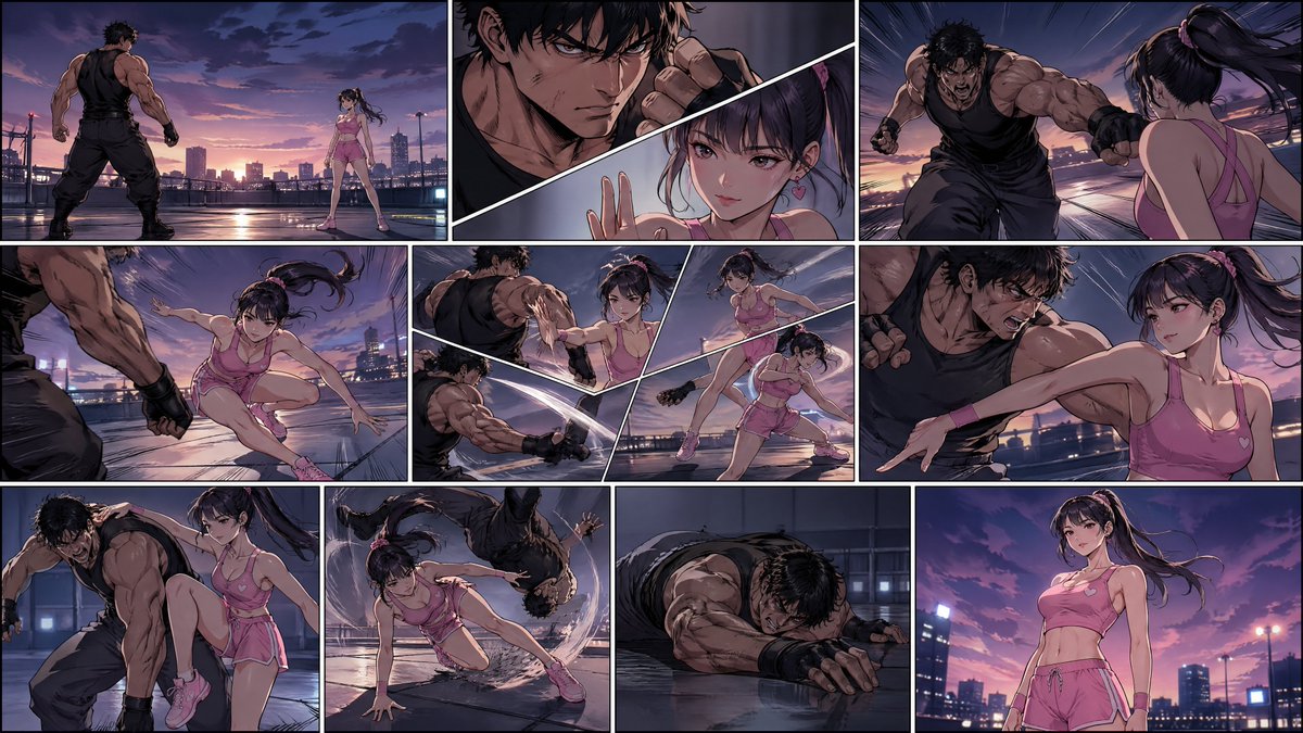 界面稿 GPT Image 2 提示词：Manhwa Style Fighting Storyboard