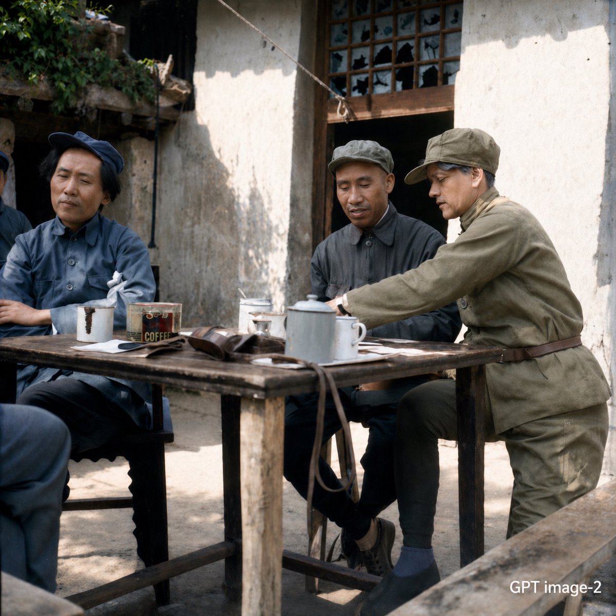 界面稿 GPT Image 2 提示词：Mao-Era Courtyard Meeting Photo
