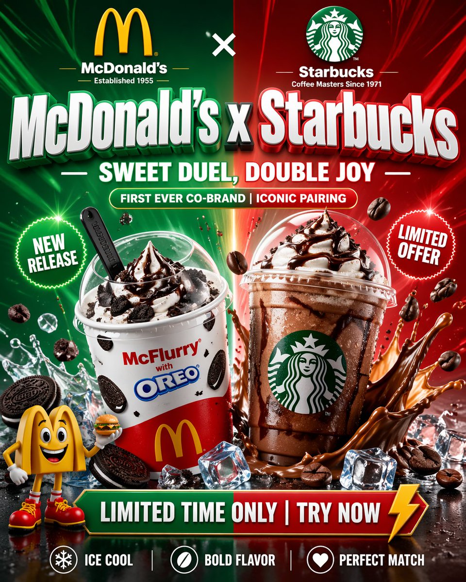 产品视觉 GPT Image 2 提示词：McDonald's x Starbucks Promo Poster