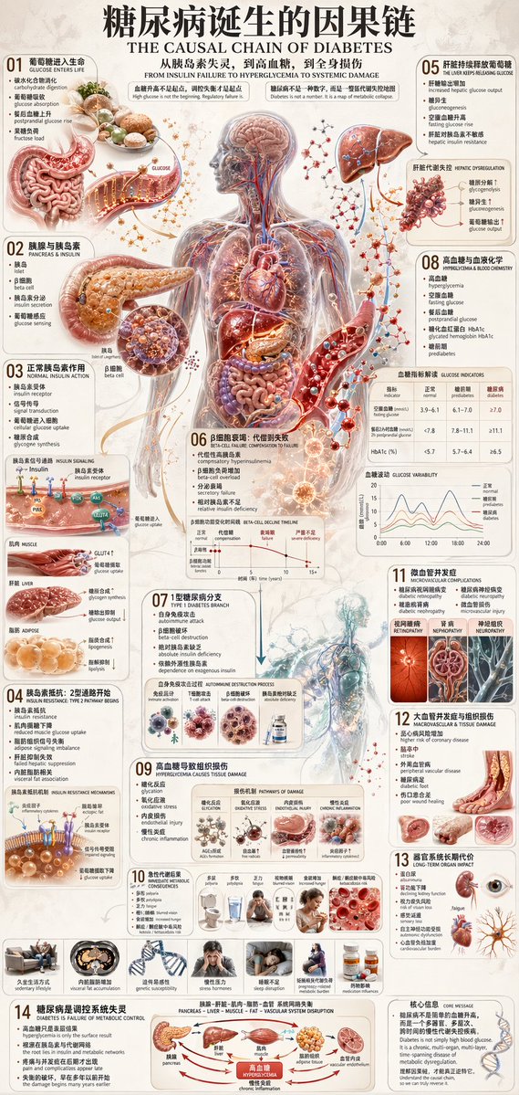 产品视觉 GPT Image 2 提示词：Diabetes Causal Chain Infographic