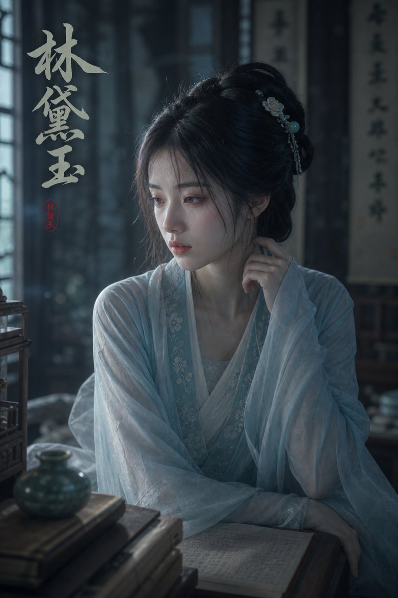 界面稿 GPT Image 2 提示词：Melancholic Lin Daiyu Portrait