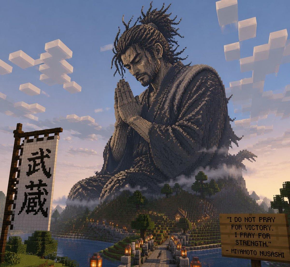 创意灵感 GPT Image 2 提示词：Minecraft Statue of Musashi