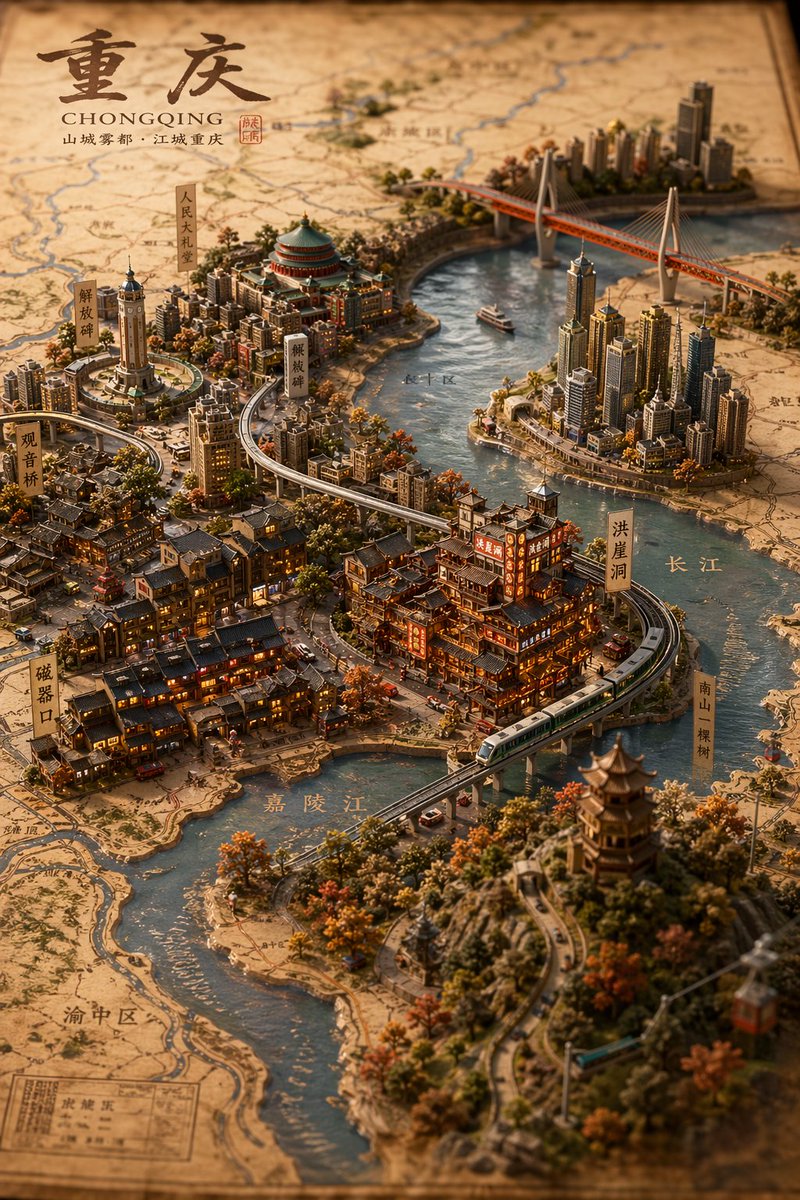 信息图 GPT Image 2 提示词：Miniature 3D City Diorama Map