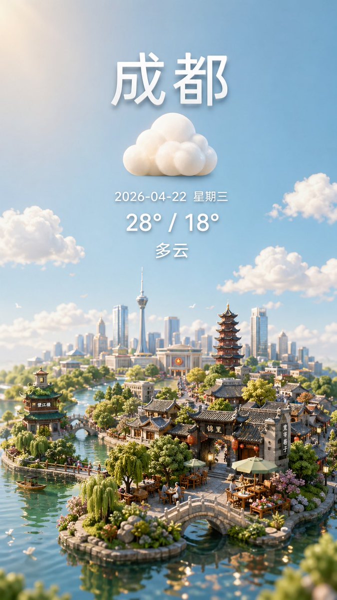 产品视觉 GPT Image 2 提示词：Miniature City Weather Poster