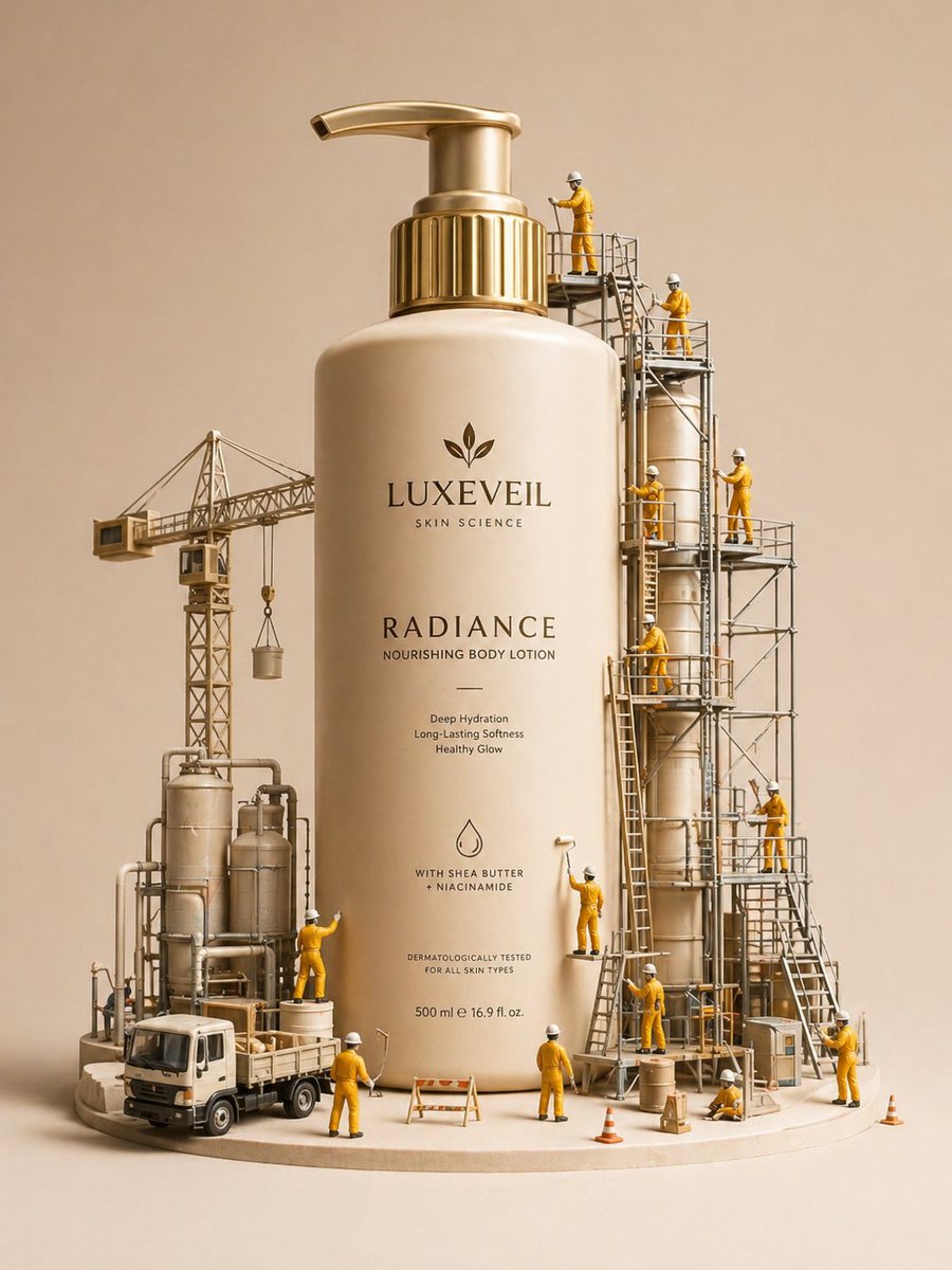产品视觉 GPT Image 2 提示词：Miniature Diorama Skincare Advertisement