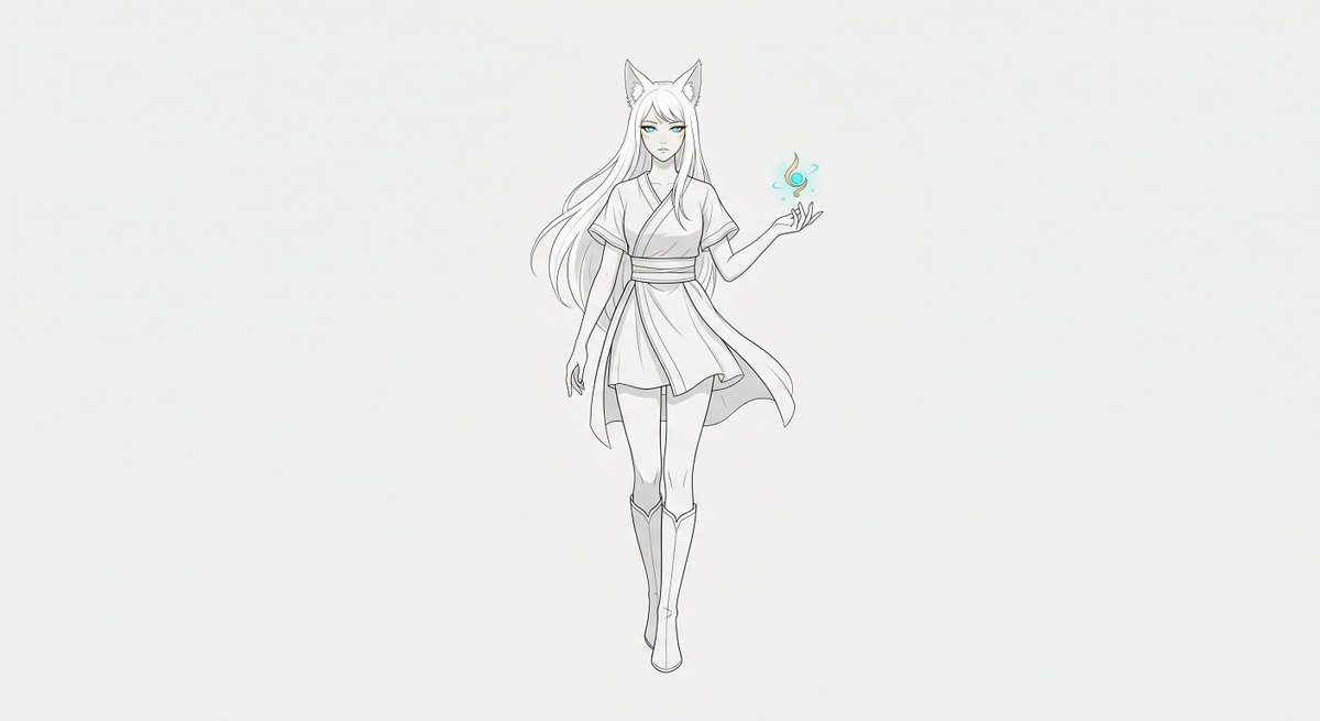 角色设定 GPT Image 2 提示词：Minimal Fox Spirit Character Sketch