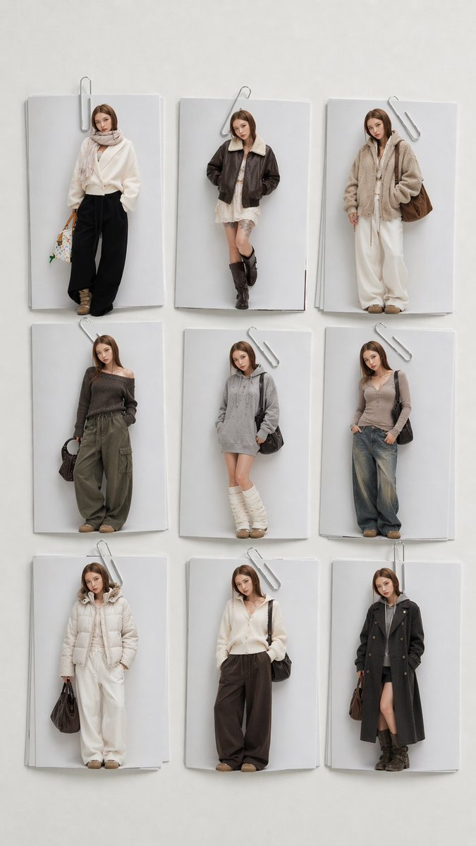 创意灵感 GPT Image 2 提示词：Minimalist 9-Look Fashion Collage