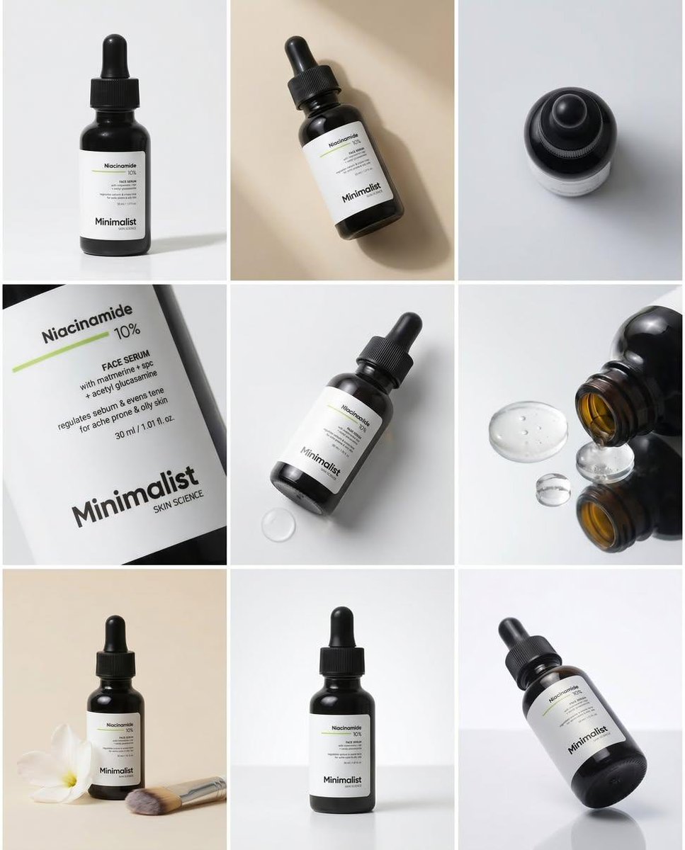 产品视觉 GPT Image 2 提示词：Minimalist Serum Product Collage