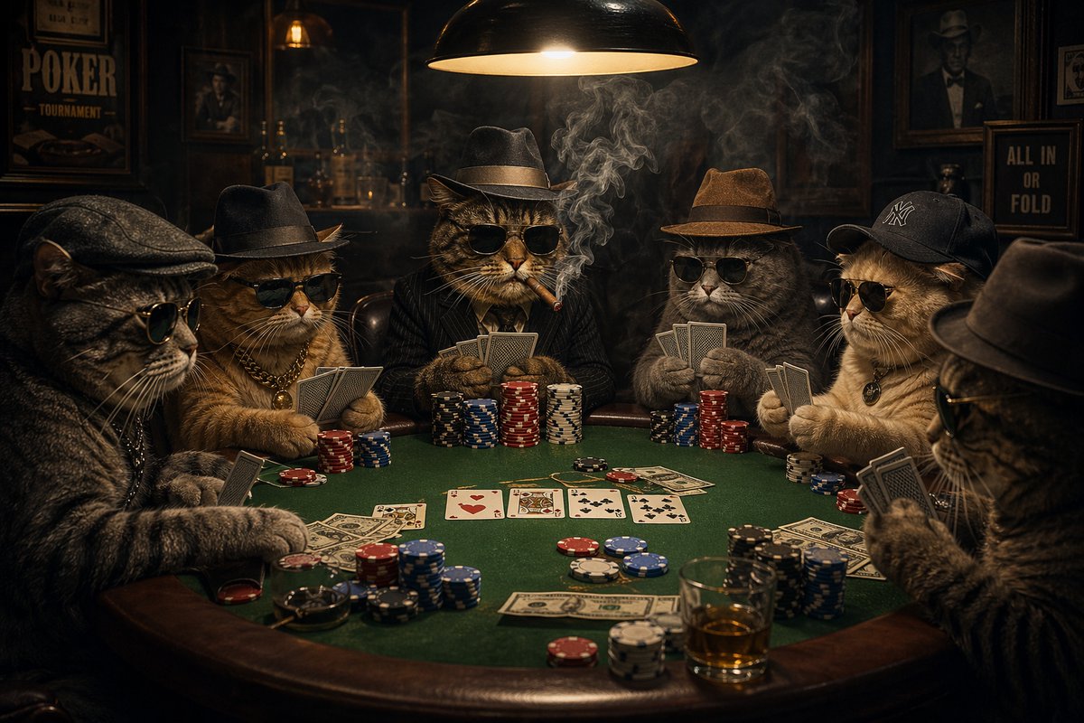 产品视觉 GPT Image 2 提示词：Mobster Cats Playing Poker