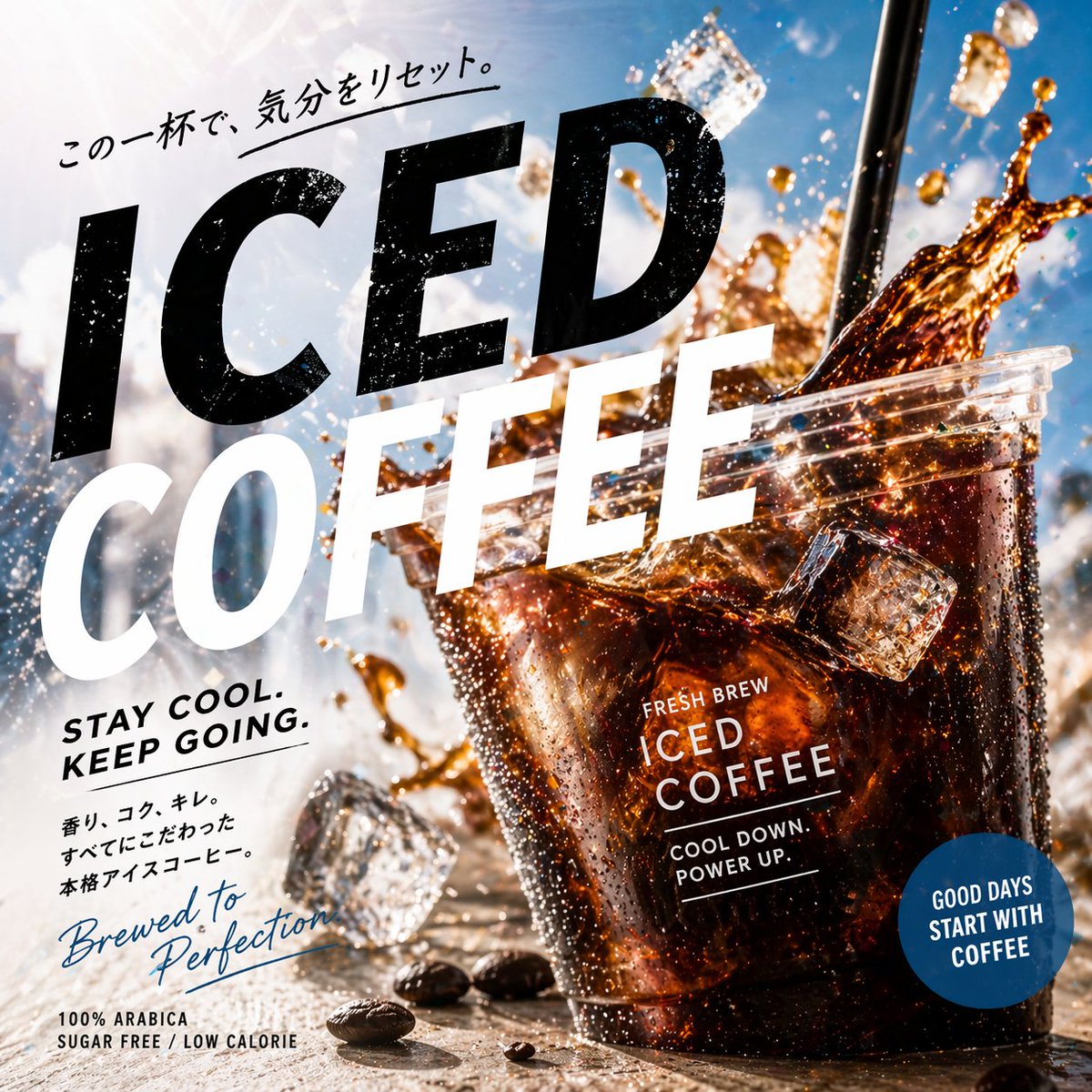 产品视觉 GPT Image 2 提示词：Modern Iced Coffee Advertisement Design