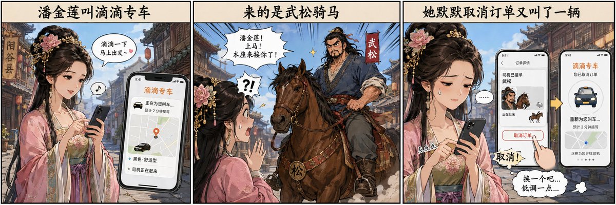 角色设定 GPT Image 2 提示词：Modern Ride-hail Parody