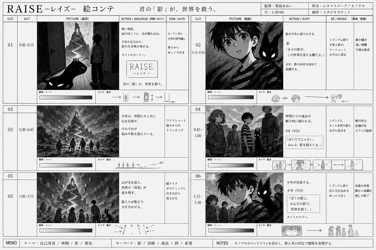 产品视觉 GPT Image 2 提示词：Monochrome Fantasy Storyboard Sheet