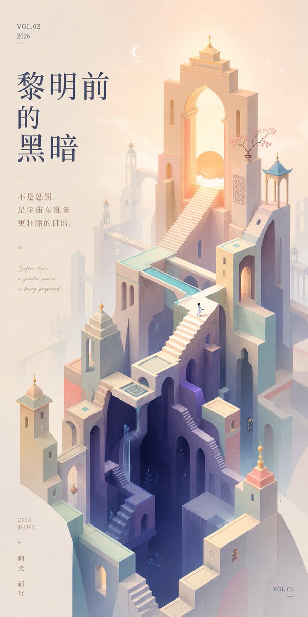 产品视觉 GPT Image 2 提示词：Monument Valley Dawn Quote Wallpaper