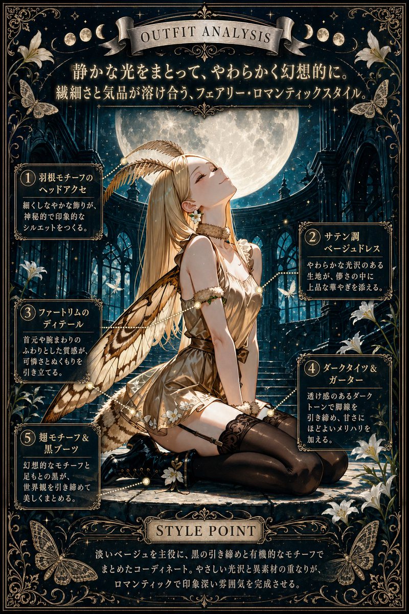 产品视觉 GPT Image 2 提示词：Moonlit Fairy Outfit Analysis Poster