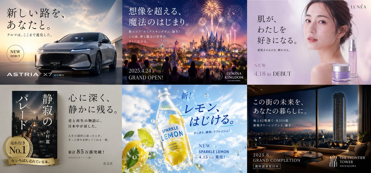 产品视觉 GPT Image 2 提示词：Multi-industry Japanese Ad Collage