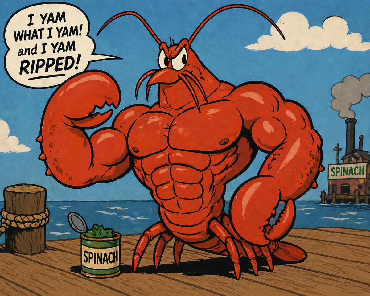 产品视觉 GPT Image 2 提示词：Muscle Lobster Spinach Comic