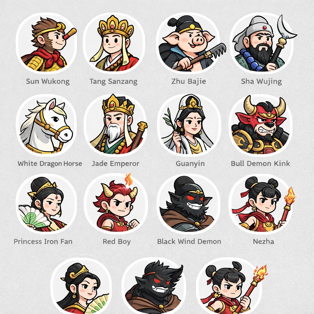 界面稿 GPT Image 2 提示词：Mythological Character Avatar Grid