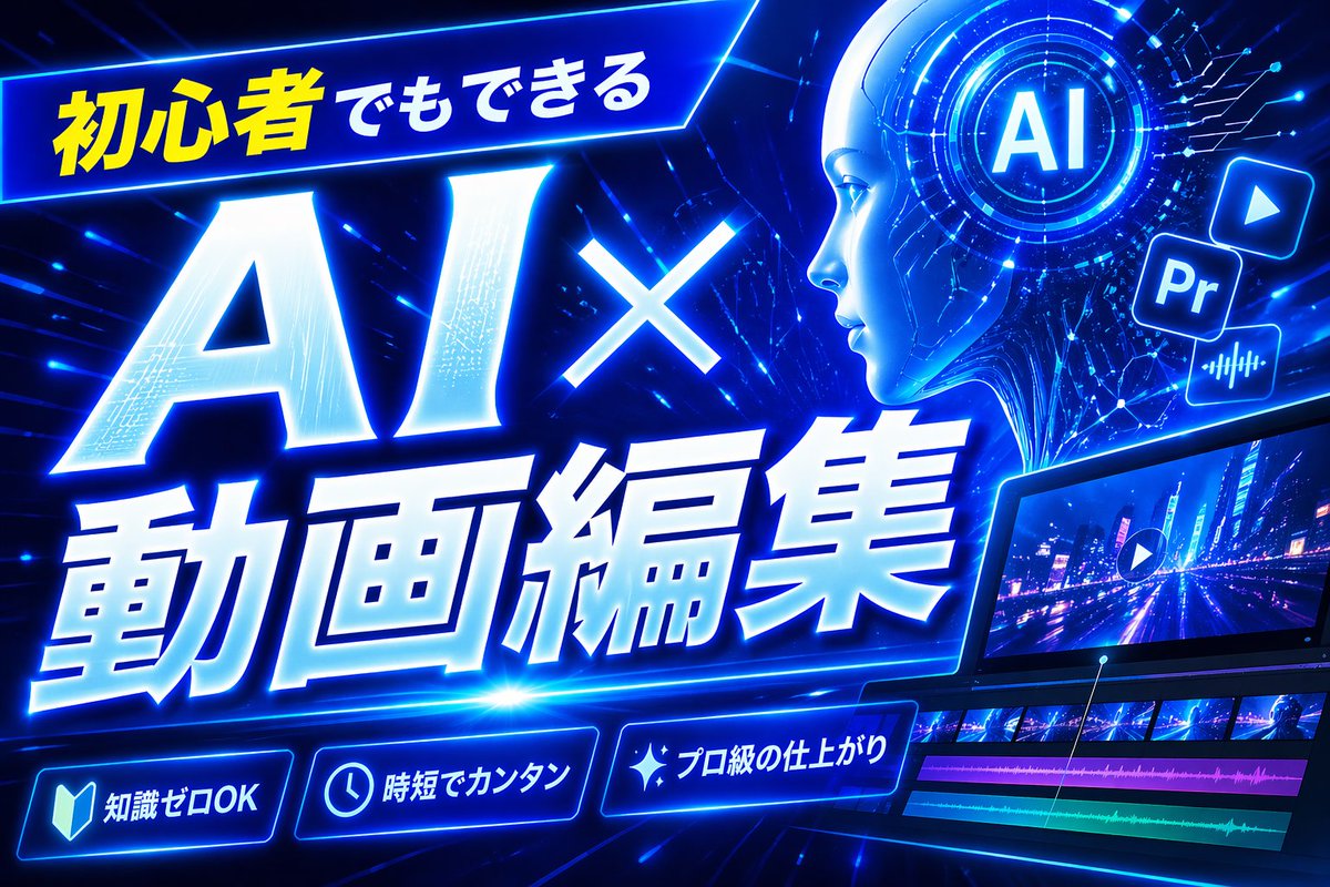 产品视觉 GPT Image 2 提示词：Neon Blue AI Video Editing Thumbnail