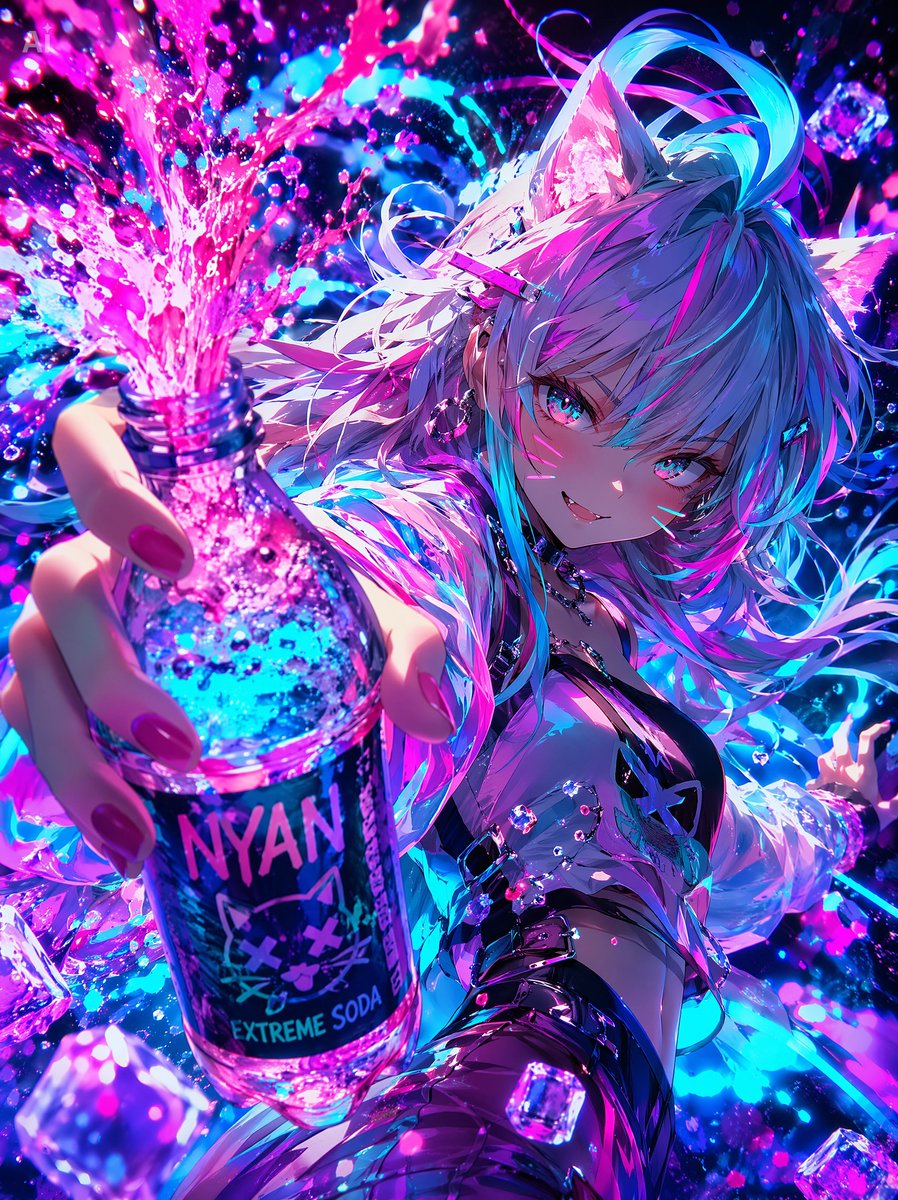 界面稿 GPT Image 2 提示词：Neon Catgirl Soda Splash