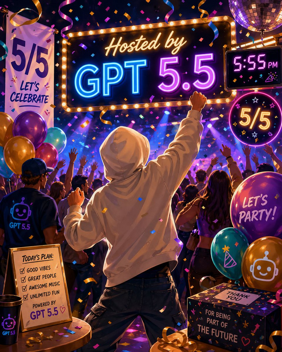 产品视觉 GPT Image 2 提示词：Neon GPT 5.5 Celebration Party