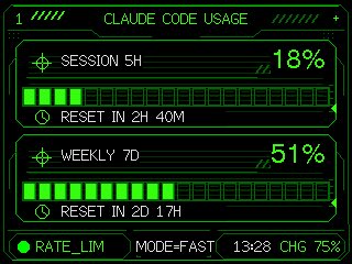 界面稿 GPT Image 2 提示词：Neon M5Stack Usage Gauge