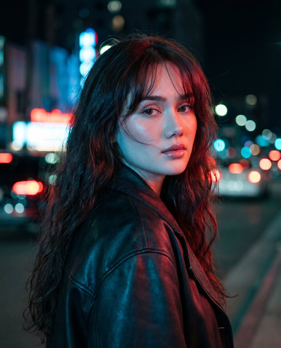 角色设定 GPT Image 2 提示词：Neon Night Shoulder-Look Portrait