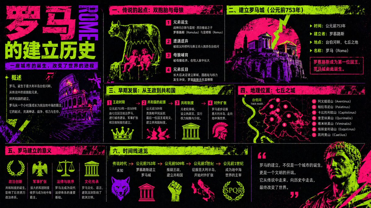 产品视觉 GPT Image 2 提示词：Neon Rome History Infographic