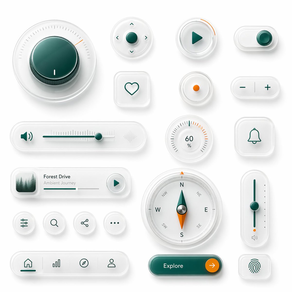 产品视觉 GPT Image 2 提示词：Neumorphic Glass UI Kit Board