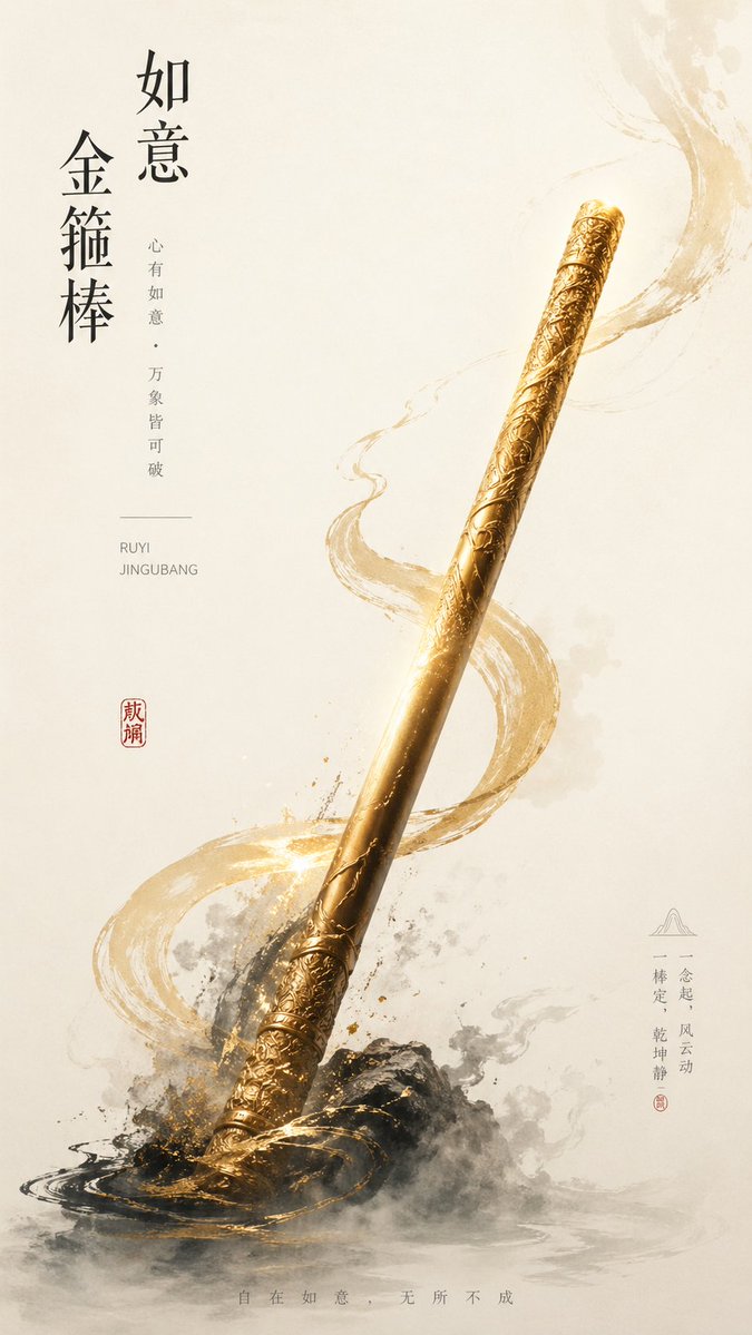 产品视觉 GPT Image 2 提示词：New Chinese Golden Staff Poster