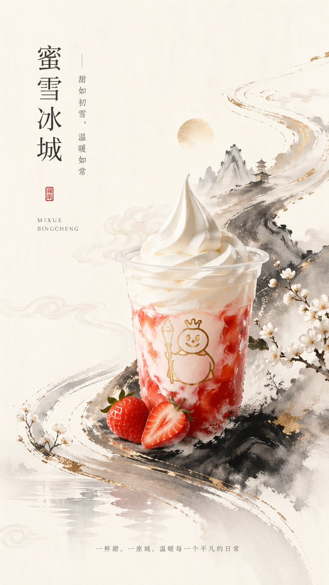 产品视觉 GPT Image 2 提示词：New Chinese Style Ice Cream Drink Poster