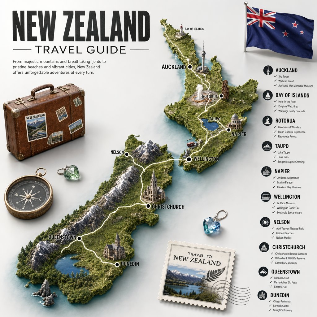 产品视觉 GPT Image 2 提示词：New Zealand Travel Guide Poster