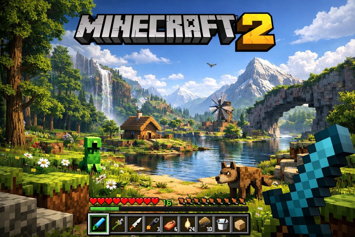 界面稿 GPT Image 2 提示词：Next-Gen Voxel Game Screenshot