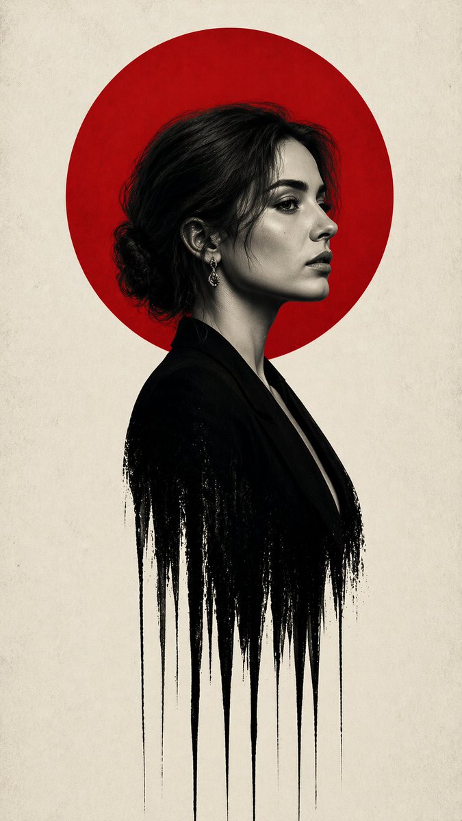 产品视觉 GPT Image 2 提示词：Noir Woman With Red Halo Poster