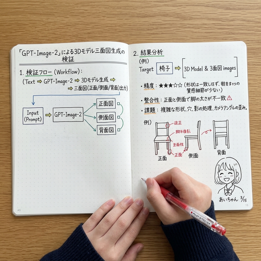 产品视觉 GPT Image 2 提示词：Notebook Spread with 3D Model Analysis Diagrams