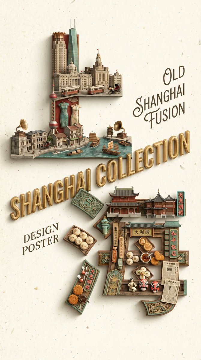产品视觉 GPT Image 2 提示词：Old Shanghai Fusion Poster