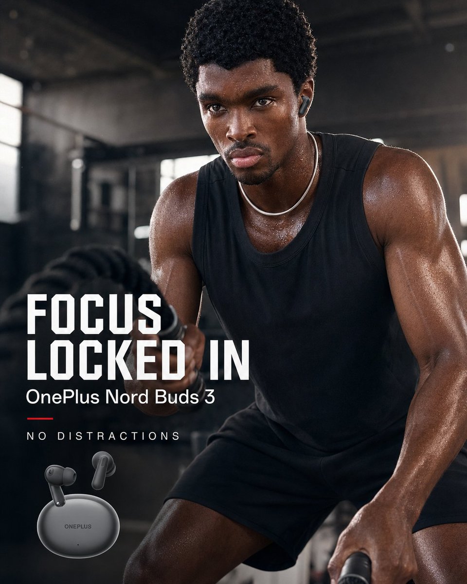 产品视觉 GPT Image 2 提示词：OnePlus Fitness Earbuds Ad