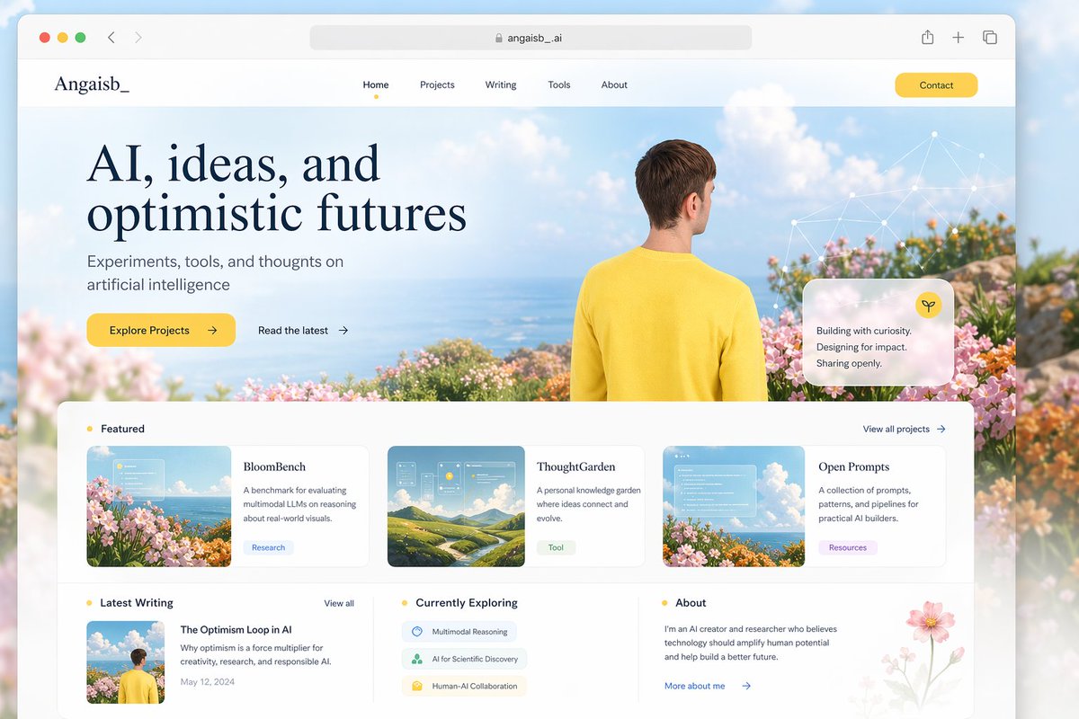 产品视觉 GPT Image 2 提示词：Optimistic AI Portfolio Landing Page
