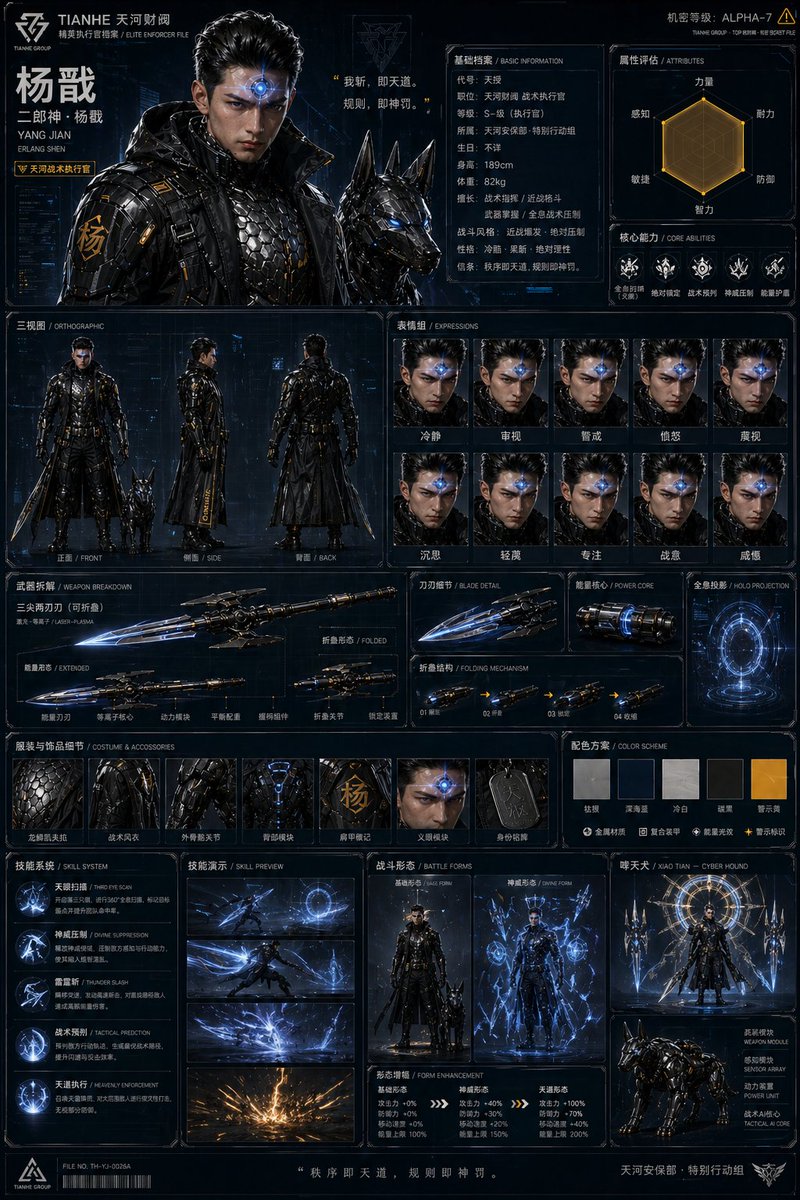 信息图 GPT Image 2 提示词：Oriental Cyberpunk Character Setting Sheet