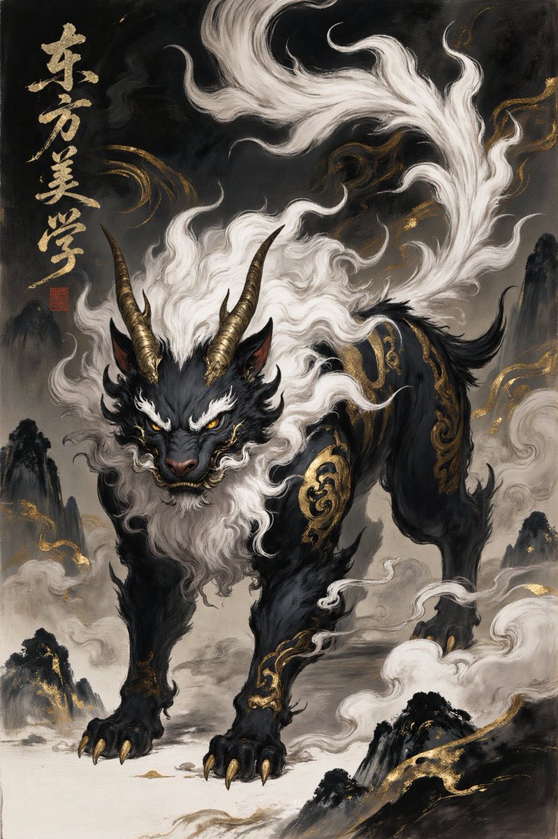 产品视觉 GPT Image 2 提示词：Oriental Mythical Beast Suanni Poster