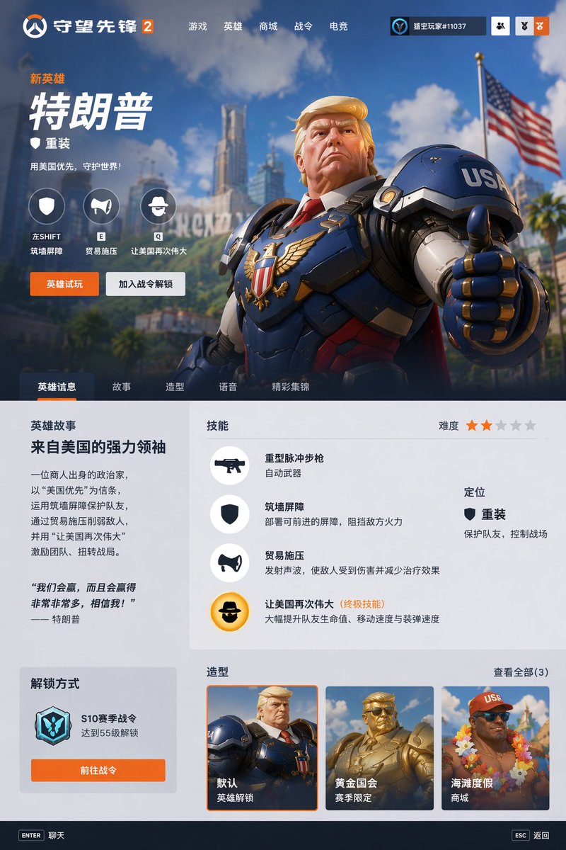 角色设定 GPT Image 2 提示词：Overwatch Hero Concept Page