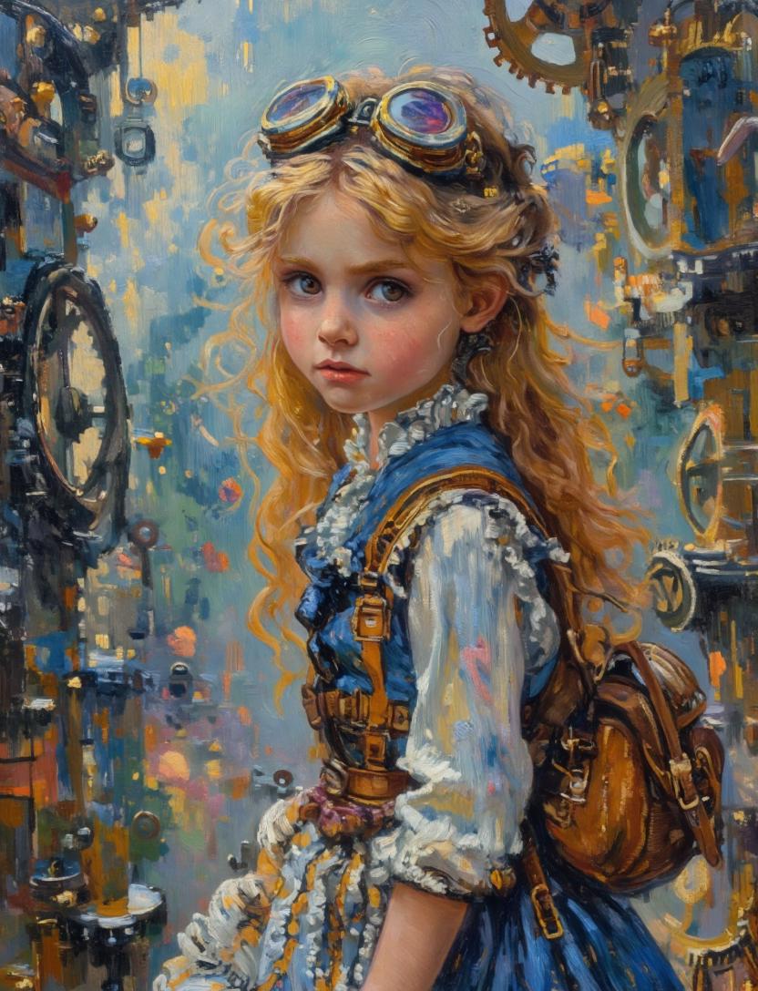 角色设定 GPT Image 2 提示词：Painterly Steampunk Girl Portrait