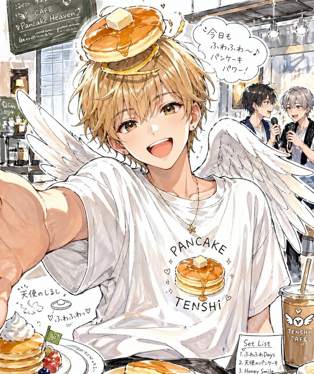 产品视觉 GPT Image 2 提示词：Pancake Angel Idol Café Selfie