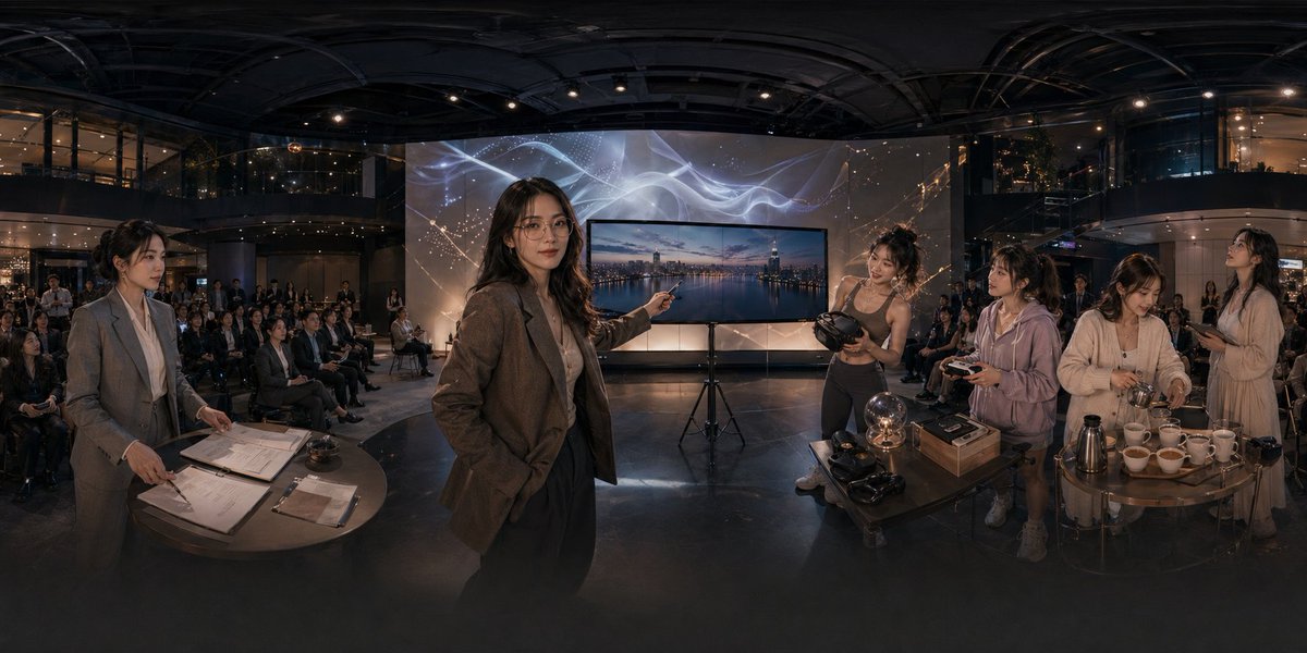 产品视觉 GPT Image 2 提示词：Panoramic Tech Event Atrium Scene